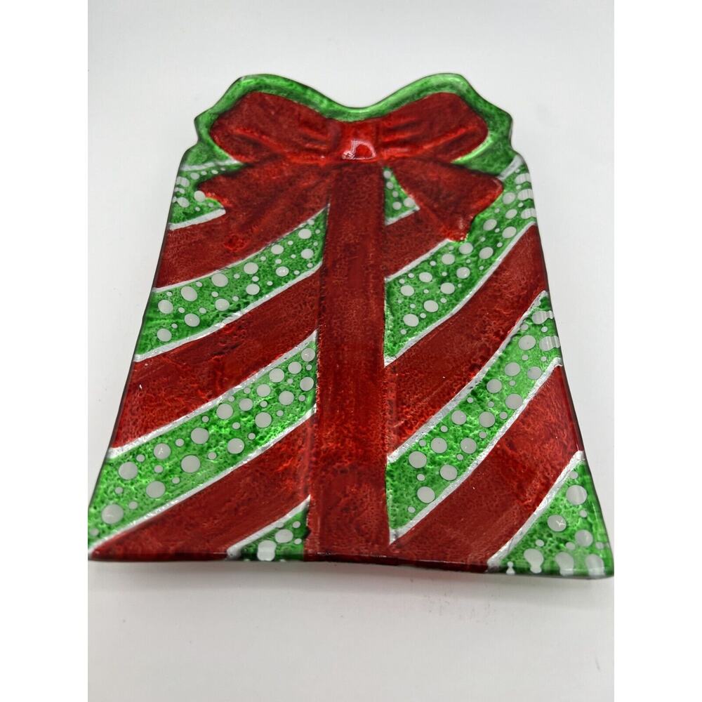Vintage Decorative Diagonal Stripes Christmas Gift/Present Shape Snack‎ Plate